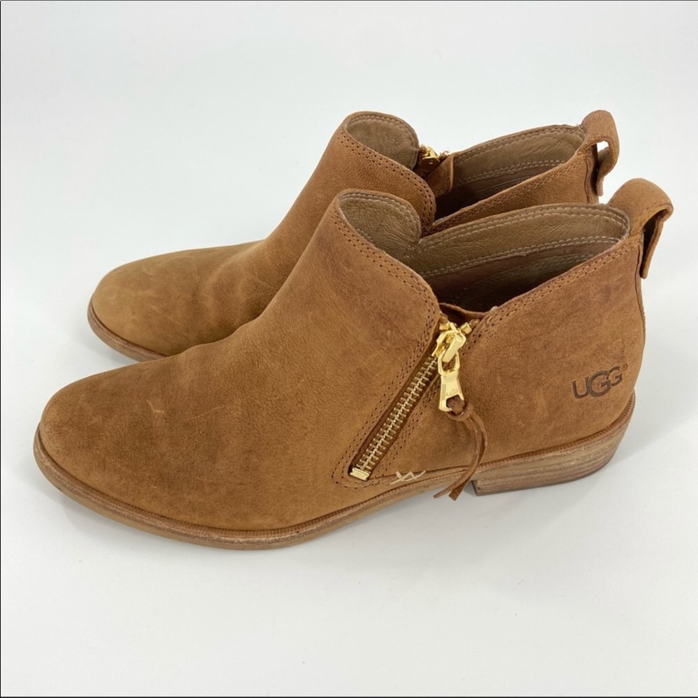 UGG Glee Tan Leather Side Zip Ankle Booties 8
